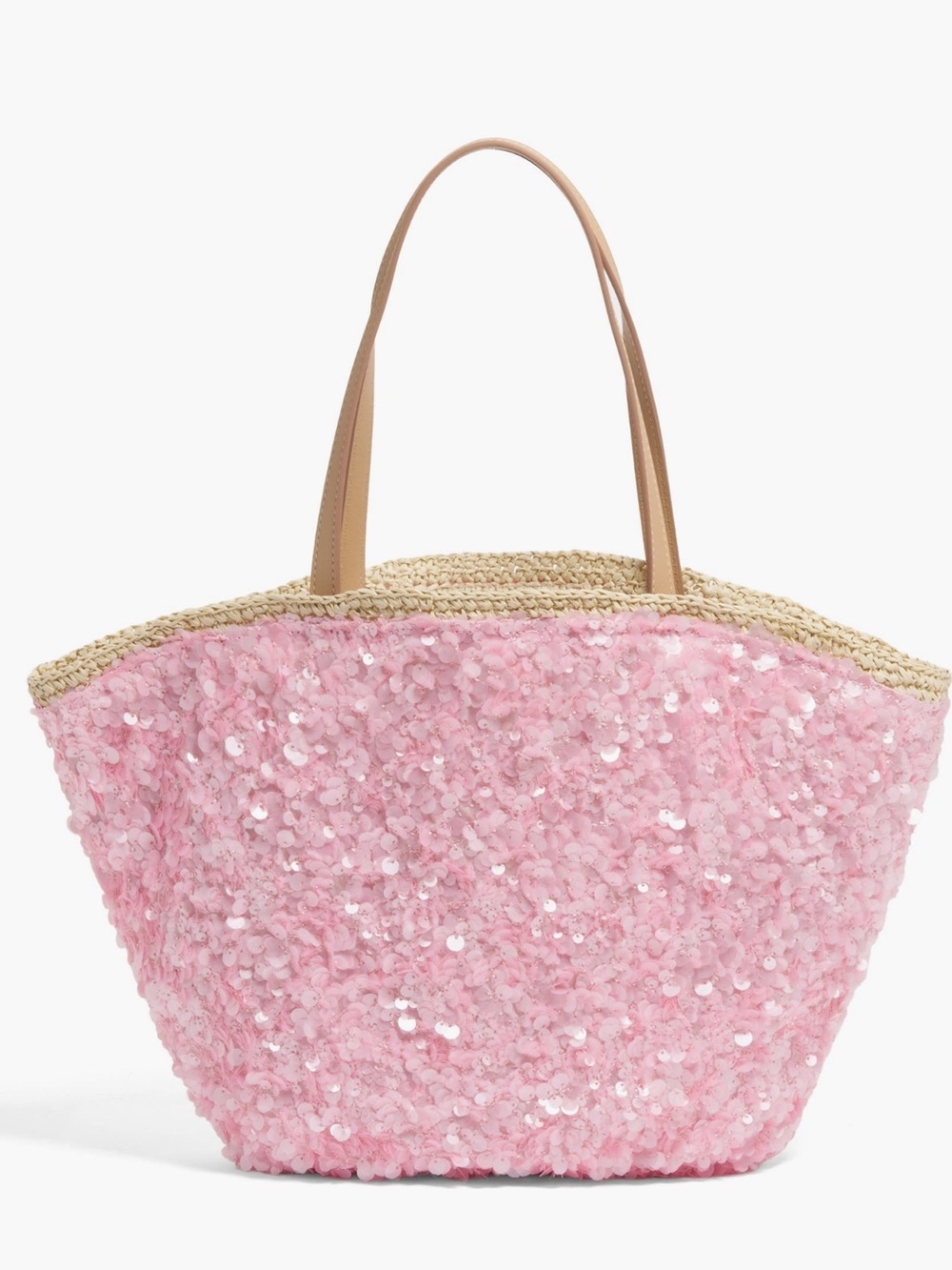 NWT Stoney Clover Lane reversible pink sequin raffia curved tote